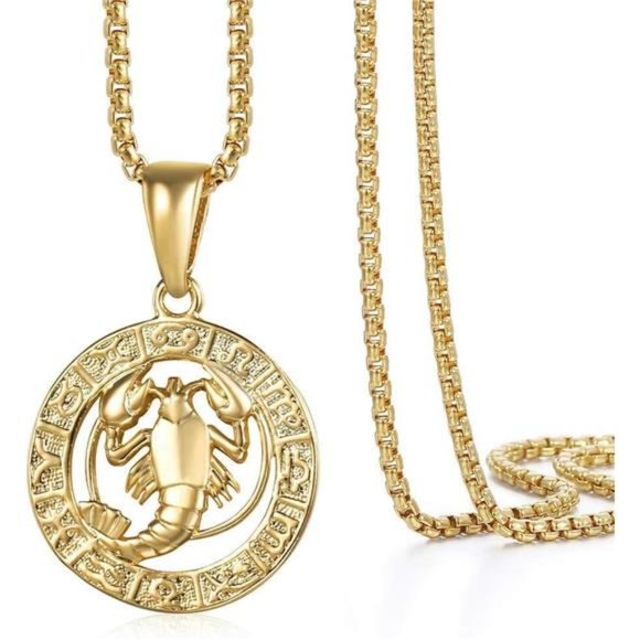 Cancer Gold Plated Zodiac Sign Pendant necklace for Women Men Chain 22inch - Picture 1 of 5